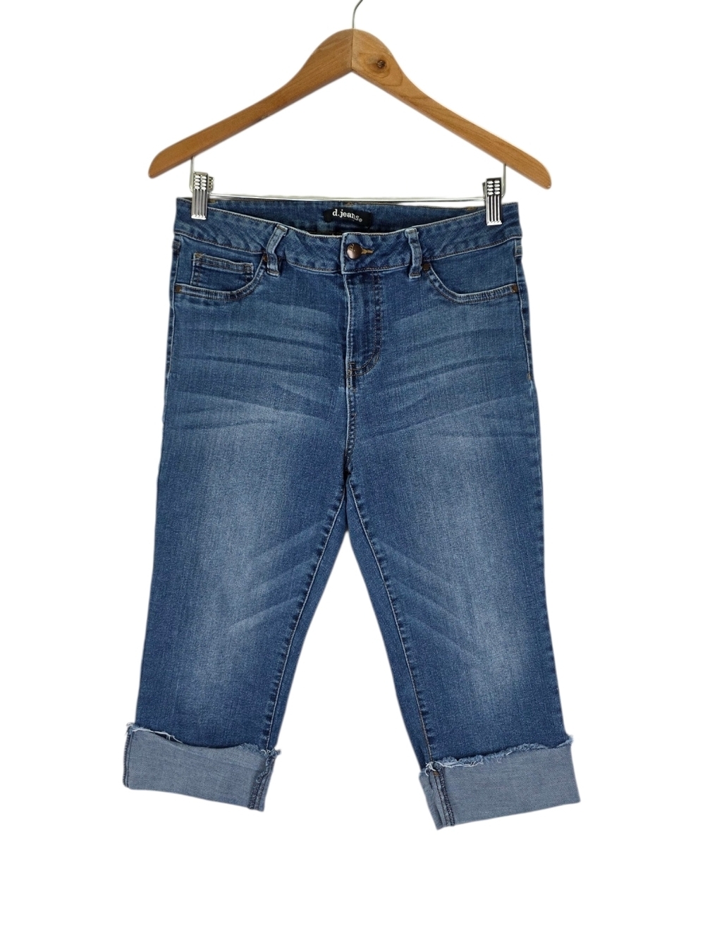 D.Jeans Women's 10 Petite Cuffed Denim Bermuda Capri Jeans Stretchy Knee High